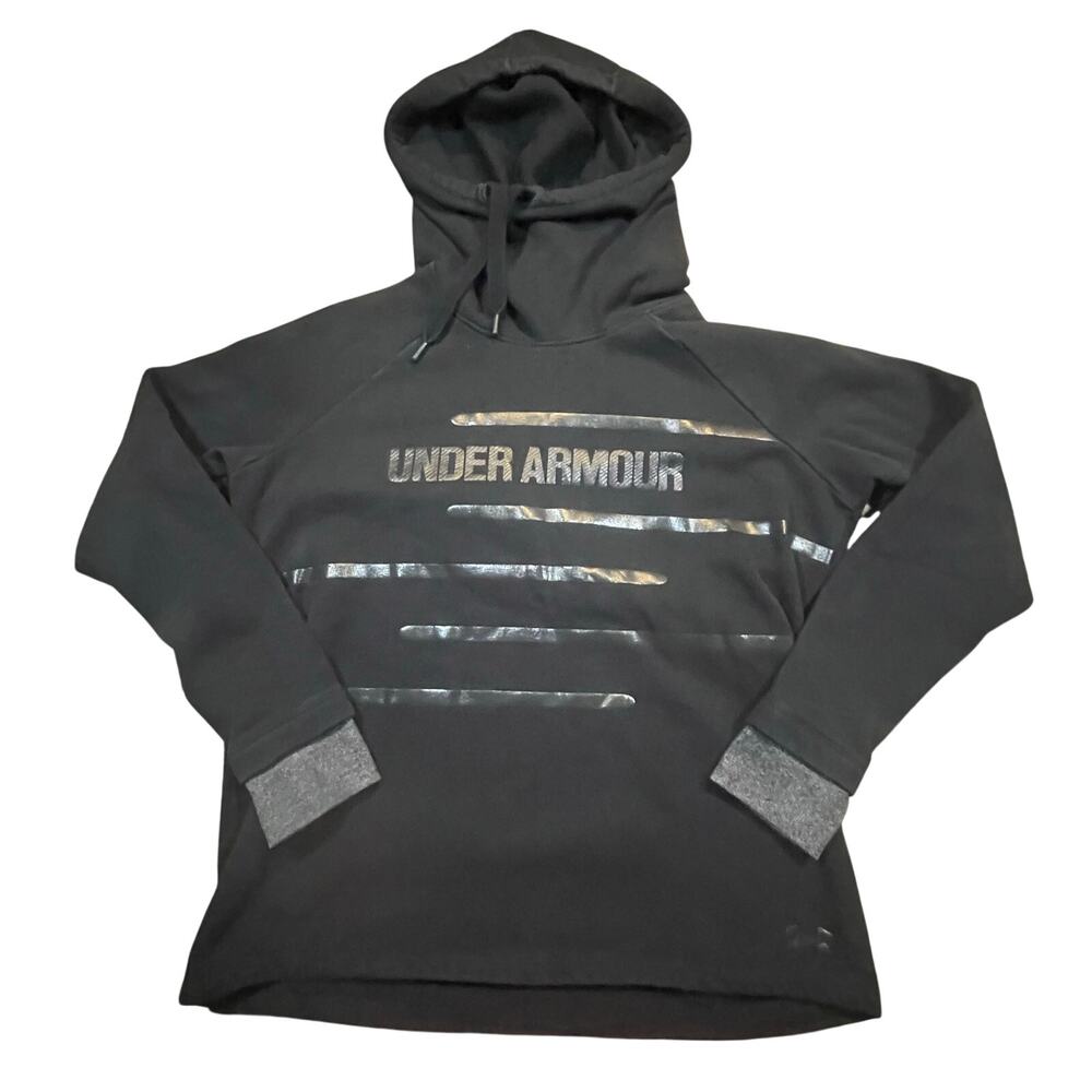 Under Armour Hoodie Mens Medium Black Loose Fit Graphic Athletic Pullover